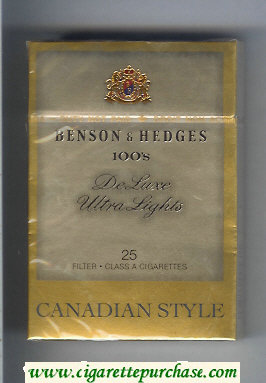 Benson Hedges de Luxe Ultra Lights 100s cigarettes Canadian Style De Luxe Ultra Lights